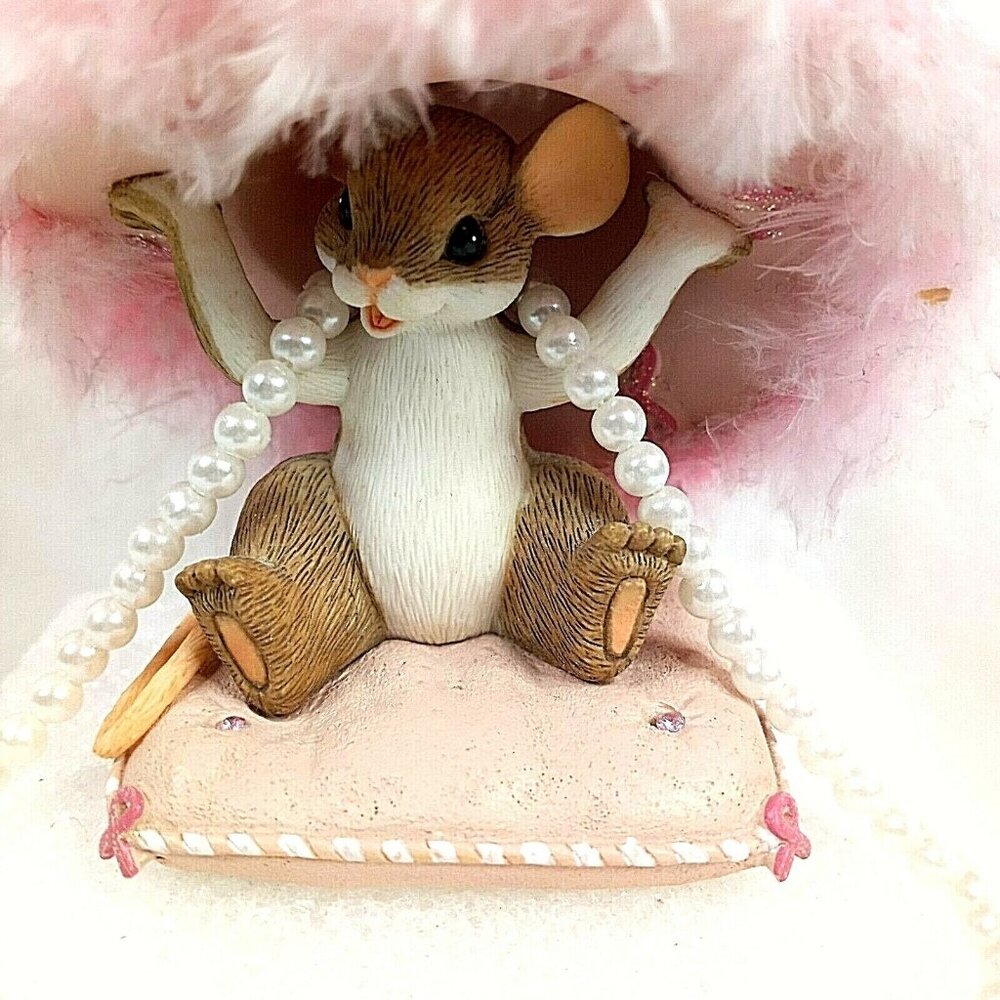 Charming Tails Hats Off To A Cure Figurine Mouse Pearls 2006 Breast Cancer
